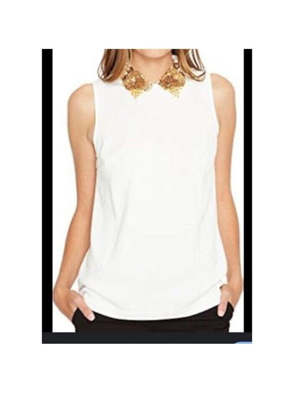 TRINA TURK Amaranth 2 sleeveless top encrusted collared blouse lined ivory med